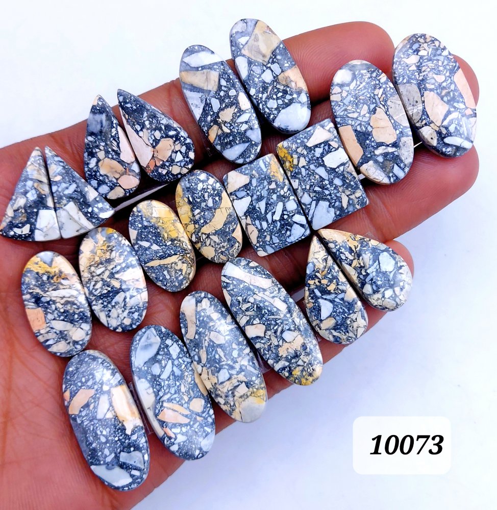 10 Pair 293 Cts Natural Maligano Jasper Cabochon Pair Lot Back Side Unpolished Semi-Precious Gemstones For Jewelry Making 32x13 22x12mm #10073