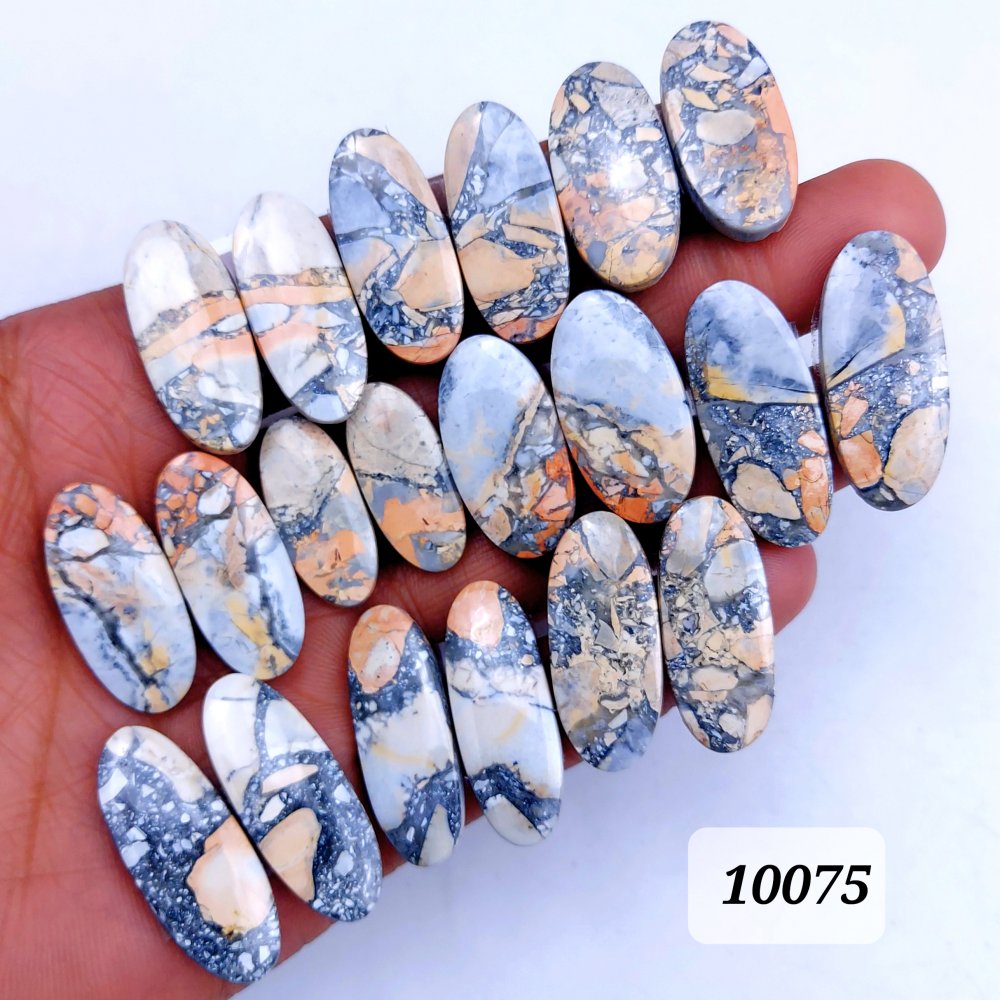 10 Pair 390 Cts Natural Maligano Jasper Cabochon Pair Lot Back Side Unpolished Semi-Precious Gemstones For Jewelry Making 32x13 25x12mm #10075
