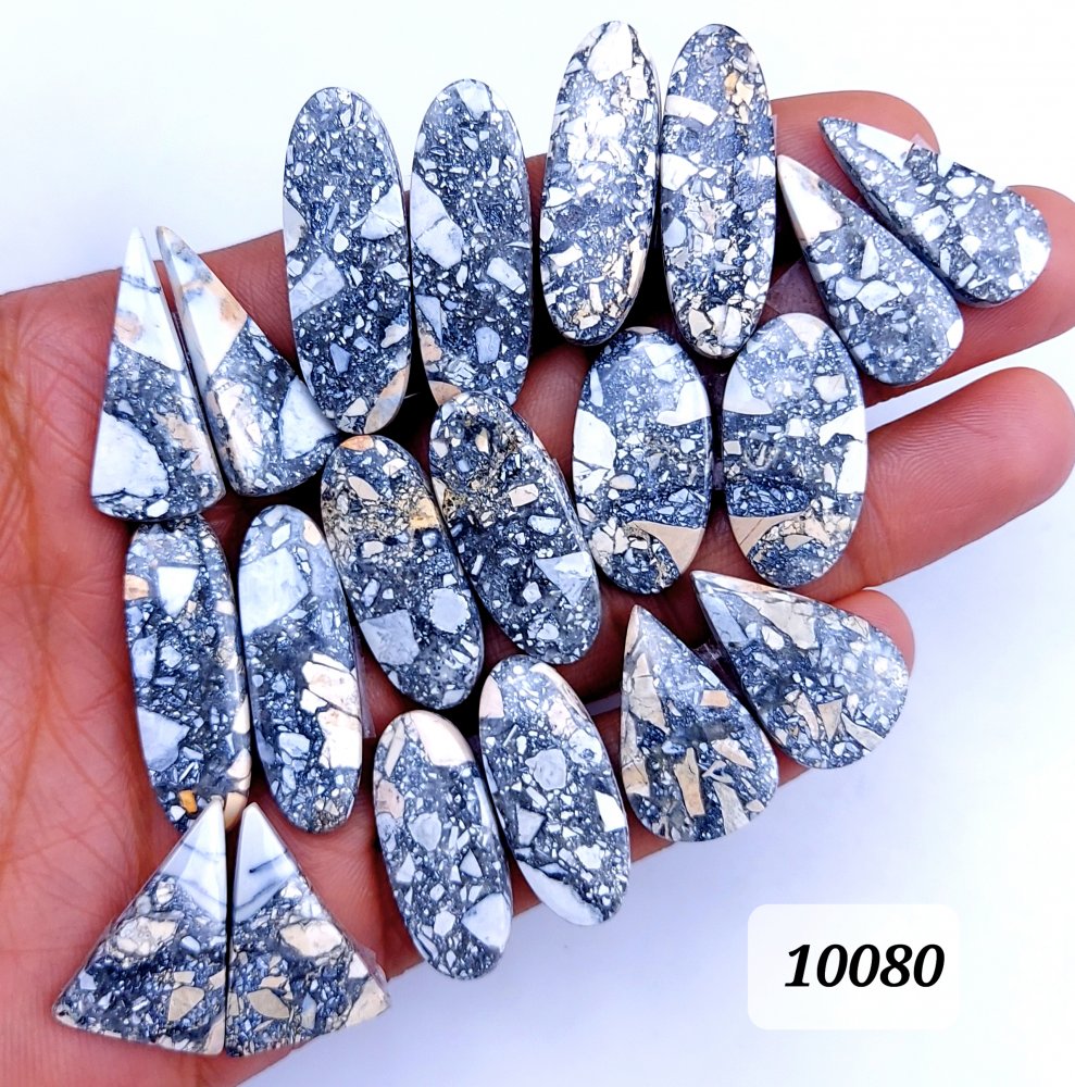 10 Pair 319 Cts Natural Maligano Jasper Cabochon Pair Lot Back Side Unpolished Semi-Precious Gemstones For Jewelry Making 35x12 25x15mm #10080