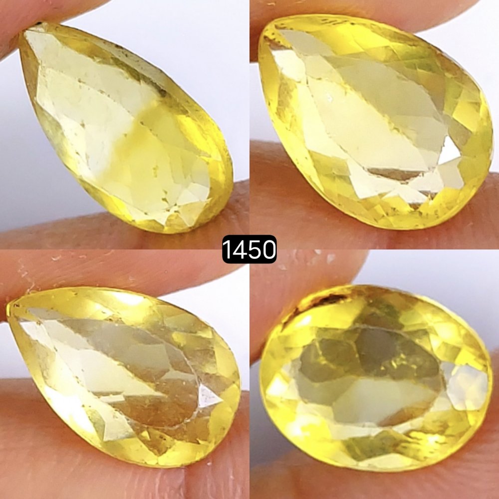 4Pcs 26Cts Natural Yellow Fluorite Faceted Cabochon Lot Healing Crystals, Loose gemstones Faceted Quartz for jewelry 16x11 13x9mm#1450