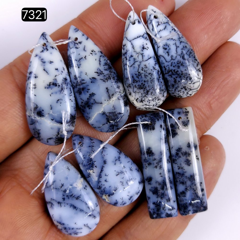 4Pairs 85Cts Dendrite Opal Earrings Craft Supplies For Dangle Earrings Drill Loose Gemstone For Hoop Earrings,Handmade Opal Earrings for Women Gift 31x14 26x10mm#R-7321