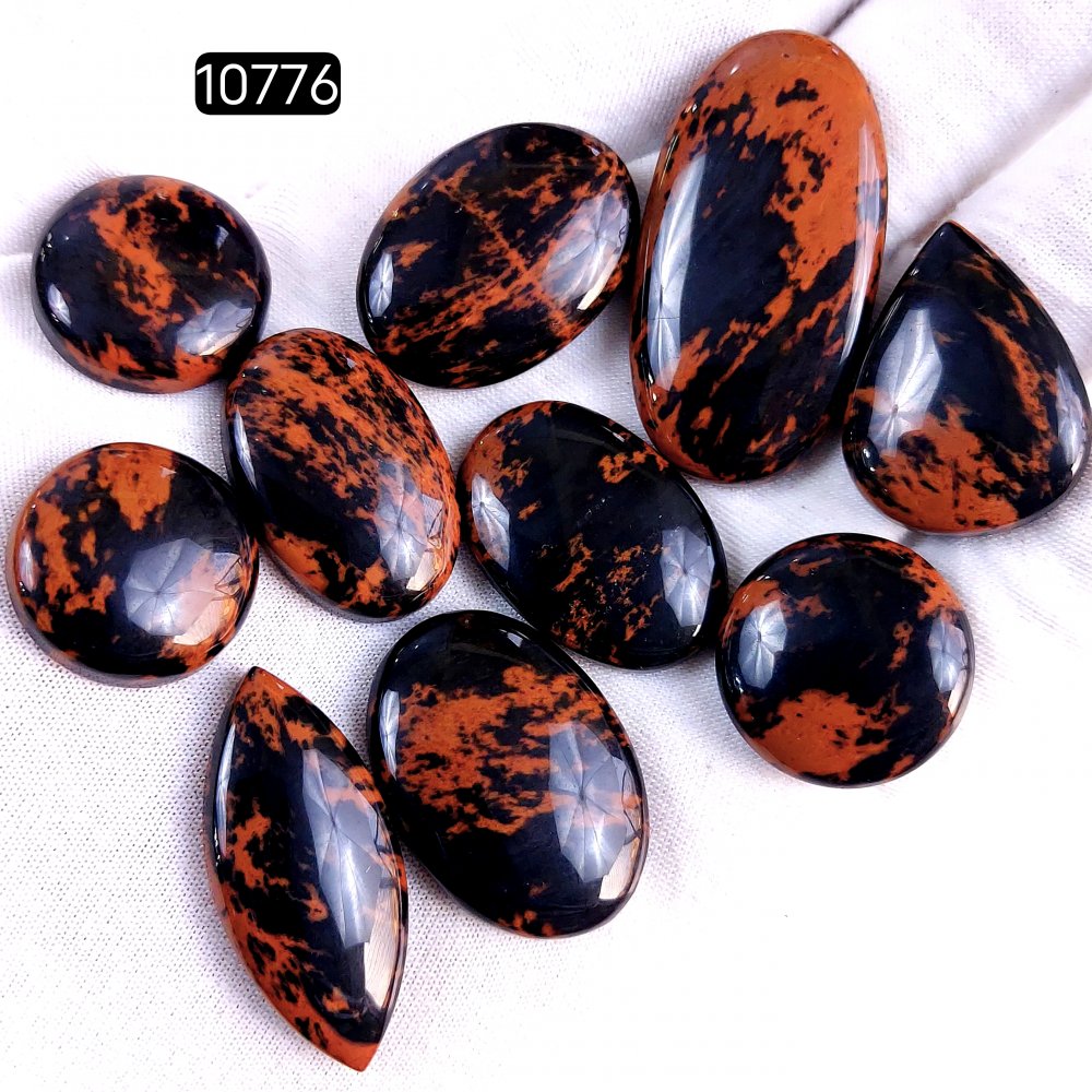 10Pcs 263Cts Natural Mahogany Obsidian Cabochon Loose Gemstone Crystal Lot for Jewelry Making Gift For Her 42x22 20x20mm #10776