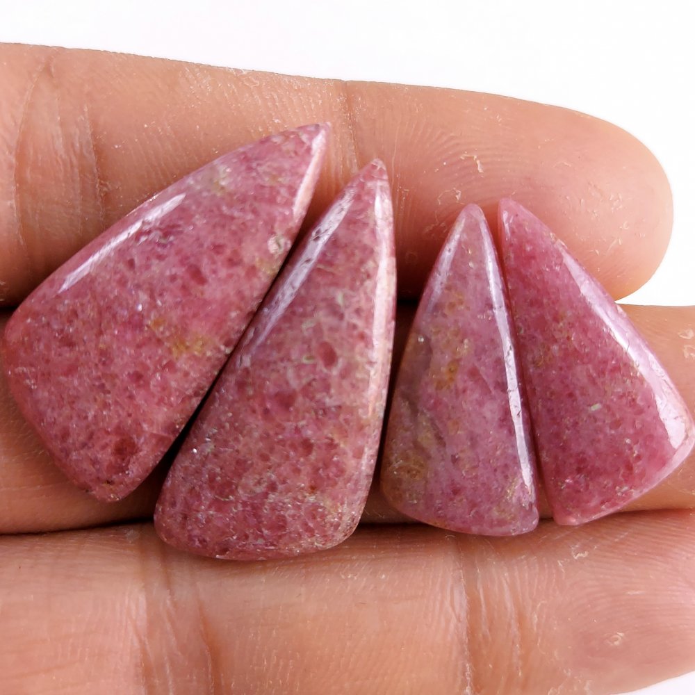 2Pairs 82Cts Natural Pink Rhodonite Cabochon Loose Gemstone Earrings Crystal Lot for Jewelry Making Gift For Her 32x15 24x12mm #R-10881