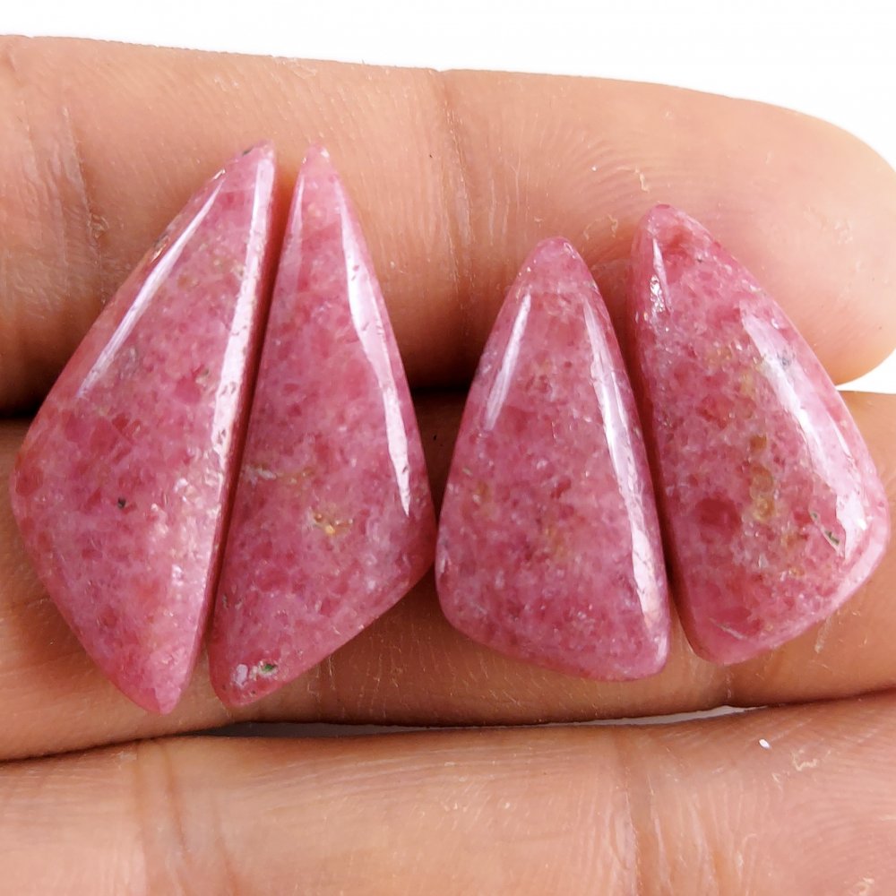 2Pairs 61Cts Natural Pink Rhodonite Cabochon Loose Gemstone Earrings Crystal Lot for Jewelry Making Gift For Her 32x10 22x10mm #R-10897