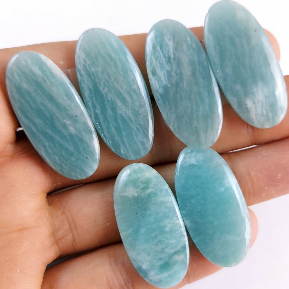 3 Pairs 120Cts Natural Amazonite Loose Cabochon Flat Back Gemstone Pair Lot Earrings Crystal Lot for Jewelry Making Gift For Her 35x16-32x16mm #R-11311