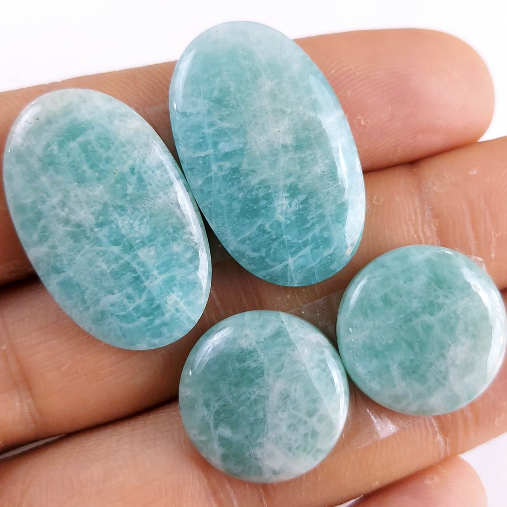 2 Pairs 67Cts Natural Amazonite Loose Cabochon Flat Back Gemstone Pair Lot Earrings Crystal Lot for Jewelry Making Gift For Her 28x18-17x17mm #R-11316