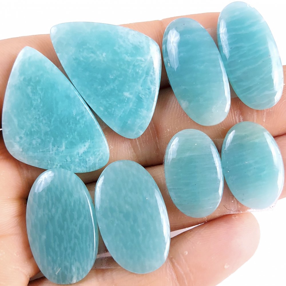 4 Pairs 119Cts Natural Amazonite Loose Cabochon Flat Back Gemstone Pair Lot Earrings Crystal Lot for Jewelry Making Gift For Her 32x22-22x13mm #R-11332