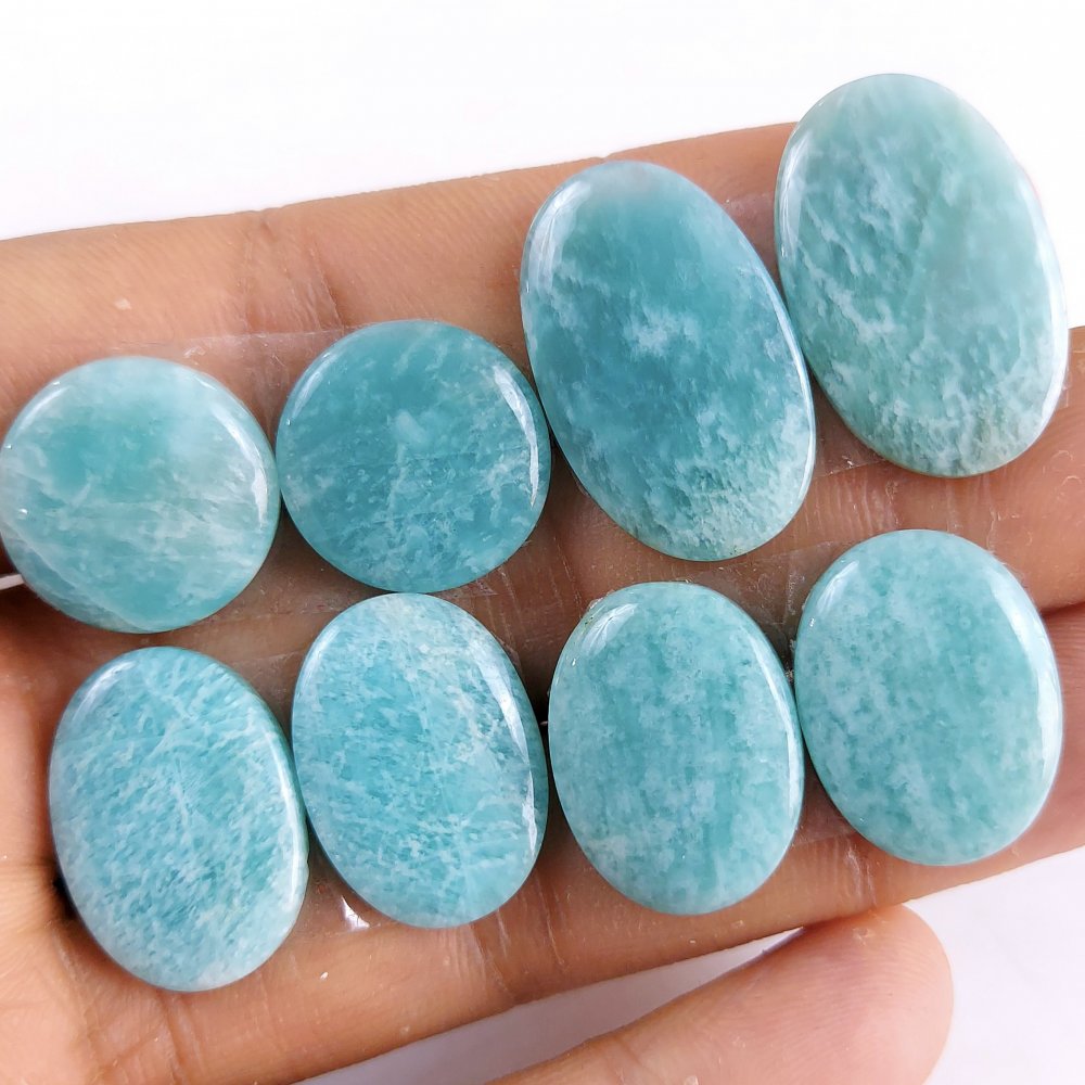 4 Pairs 82Cts Natural Amazonite Loose Cabochon Flat Back Gemstone Pair Lot Earrings Crystal Lot for Jewelry Making Gift For Her 26x15-17x17mm #11333