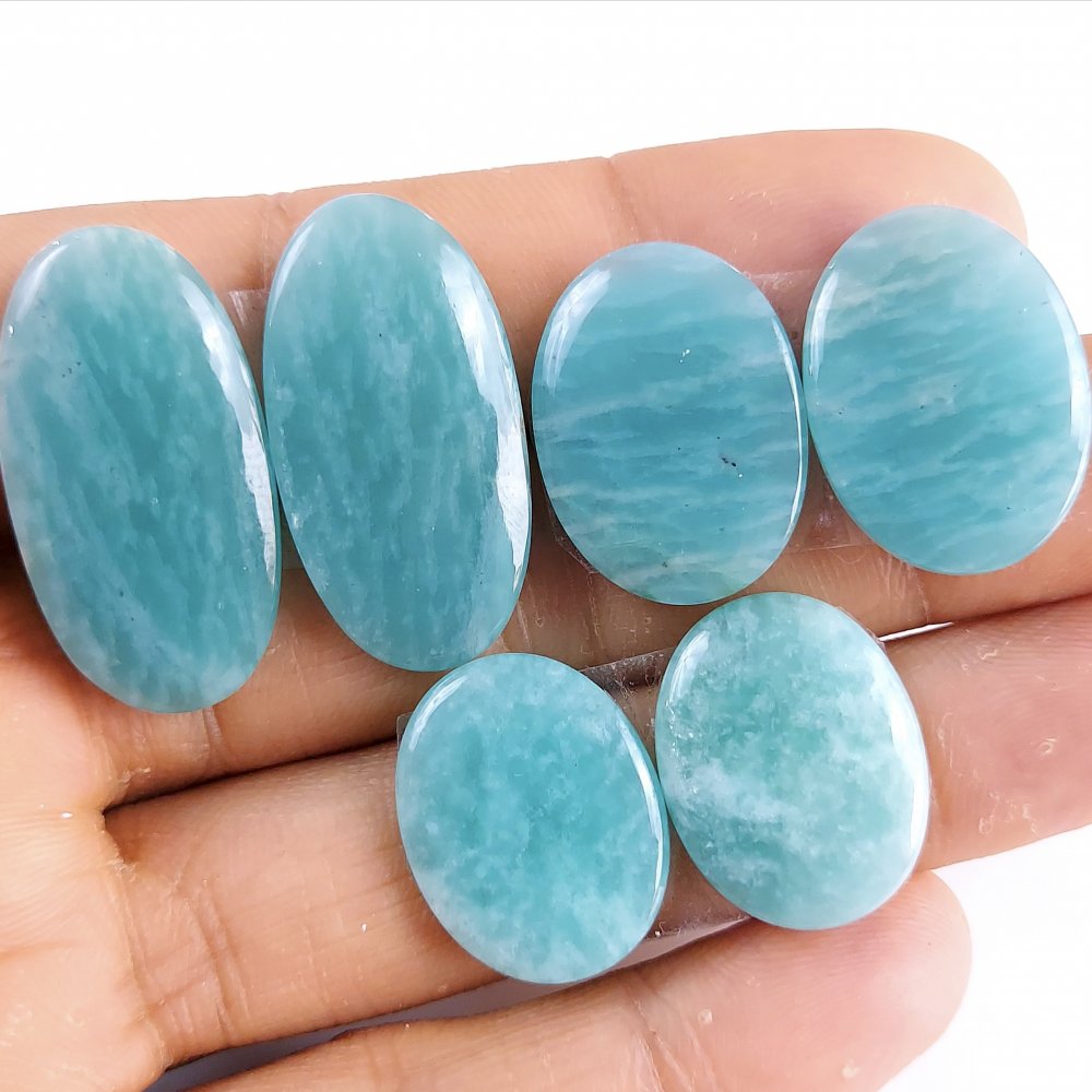 3 Pairs 81Cts Natural Amazonite Loose Cabochon Flat Back Gemstone Pair Lot Earrings Crystal Lot for Jewelry Making Gift For Her 30x15-22x17mm #11335