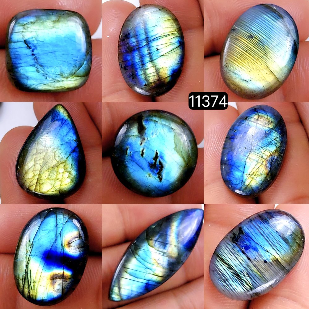 9Pcs 197Cts Natural Labradorite Cabochon Lot Polished Loose Gemstone Flat Back Labradorite Jewelry Making Crystal Handmade Silver Pendant Mix Shapes 38X15-15X15mm #11374