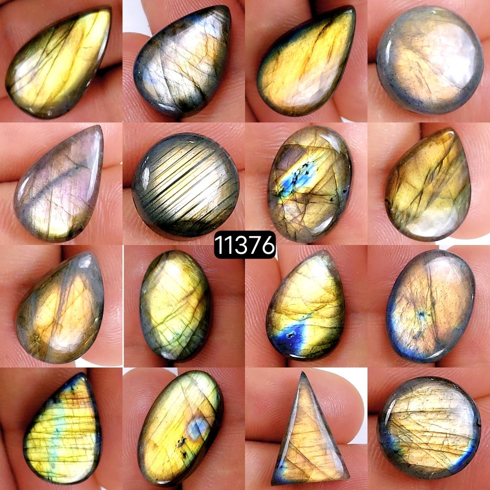 16Pcs 196Cts Natural Labradorite Cabochon Lot Polished Loose Gemstone Flat Back Labradorite Jewelry Making Crystal Handmade Silver Pendant Mix Shapes 24X14-12X12mm #11376