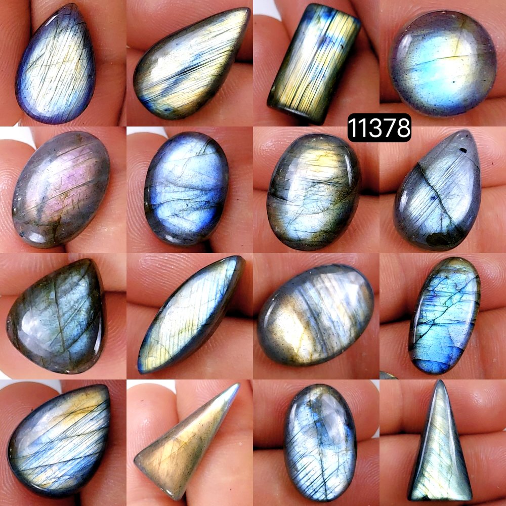 16Pcs 196Cts Natural Labradorite Cabochon Lot Polished Loose Gemstone Flat Back Labradorite Jewelry Making Crystal Handmade Silver Pendant Mix Shapes 25X13-12X12mm #11378