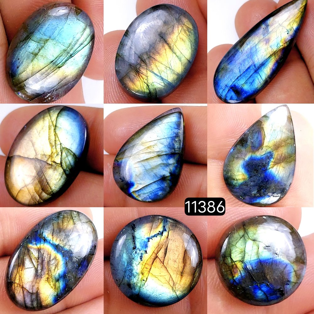 9Pcs 224Cts Natural Labradorite Cabochon Lot Polished Loose Gemstone Flat Back Labradorite Jewelry Making Crystal Handmade Silver Pendant Mix Shapes 40X15-18X18mm #11386