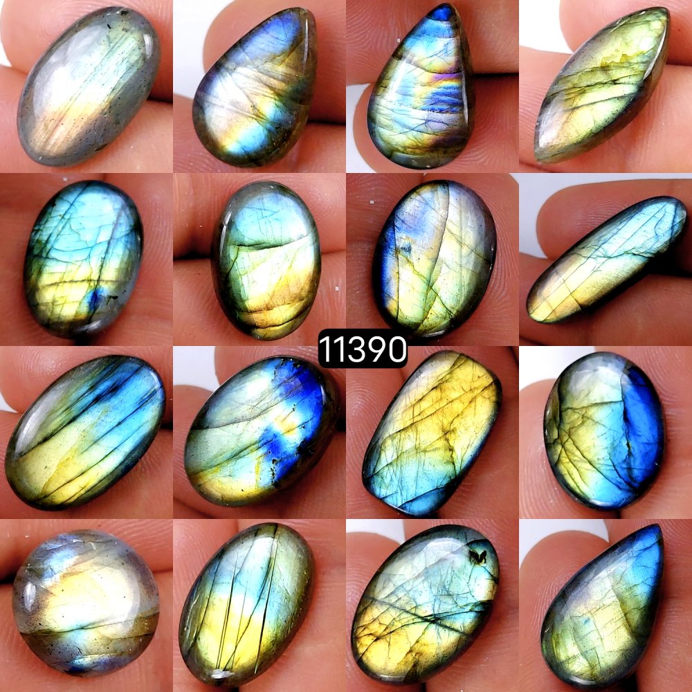 16Pcs 214Cts Natural Labradorite Cabochon Lot Polished Loose Gemstone Flat Back Labradorite Jewelry Making Crystal Handmade Silver Pendant Mix Shapes 23X15-12X12mm #11390