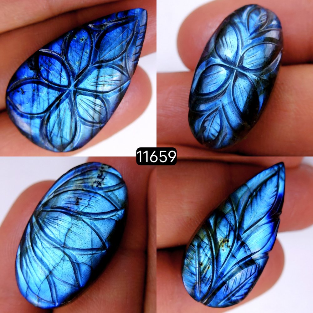 4Pcs 113Cts Natural Labradorite Mughal Carved Cabochon Blue Flashy Labradorite Carving Gemstone Mix Shape Loose Gemstone Flat Back Labradorite  37x22-27x14mm #11659