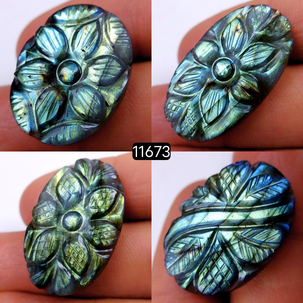 4Pcs 124Cts Natural Labradorite Mughal Carved Cabochon Blue Flashy Labradorite Carving Gemstone Mix Shape Loose Gemstone Flat Back Labradorite  33x20-27x20mm #11673