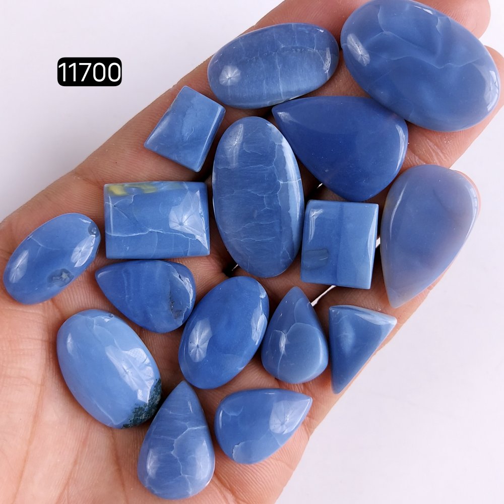 16Pcs 259Cts Natural Blue Opal Loose Cabochon Flat Back Gemstone Lot Jewelry Making Crystal Handmade Silver Pendant 34x21-15x12mm #11700