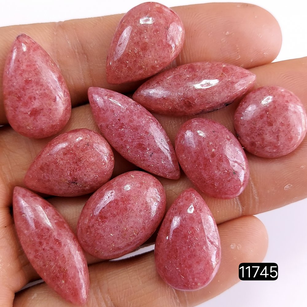 10Pcs 177Cts Natural Pink Rhodonite Cabochon Lot Loose Gemstone Necklace Handmade Jewelry Gift For Her 29x10-15x15mm#11745