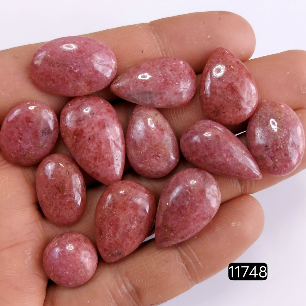 12Pcs 177Cts Natural Pink Rhodonite Cabochon Lot Loose Gemstone Necklace Handmade Jewelry Gift For Her 24x14-12x12mm#11748