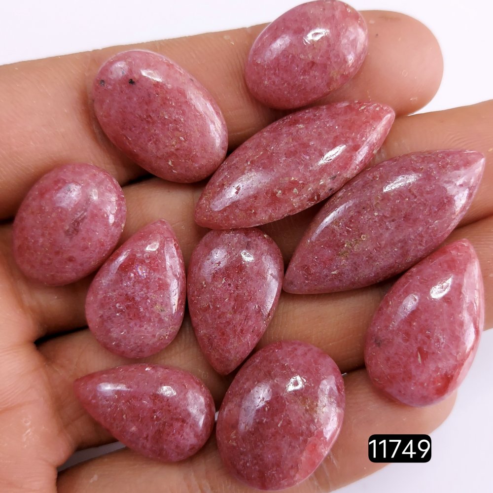 10Pcs 186Cts Natural Pink Rhodonite Cabochon Lot Loose Gemstone Necklace Handmade Jewelry Gift For Her 32x14-17x12mm#11749