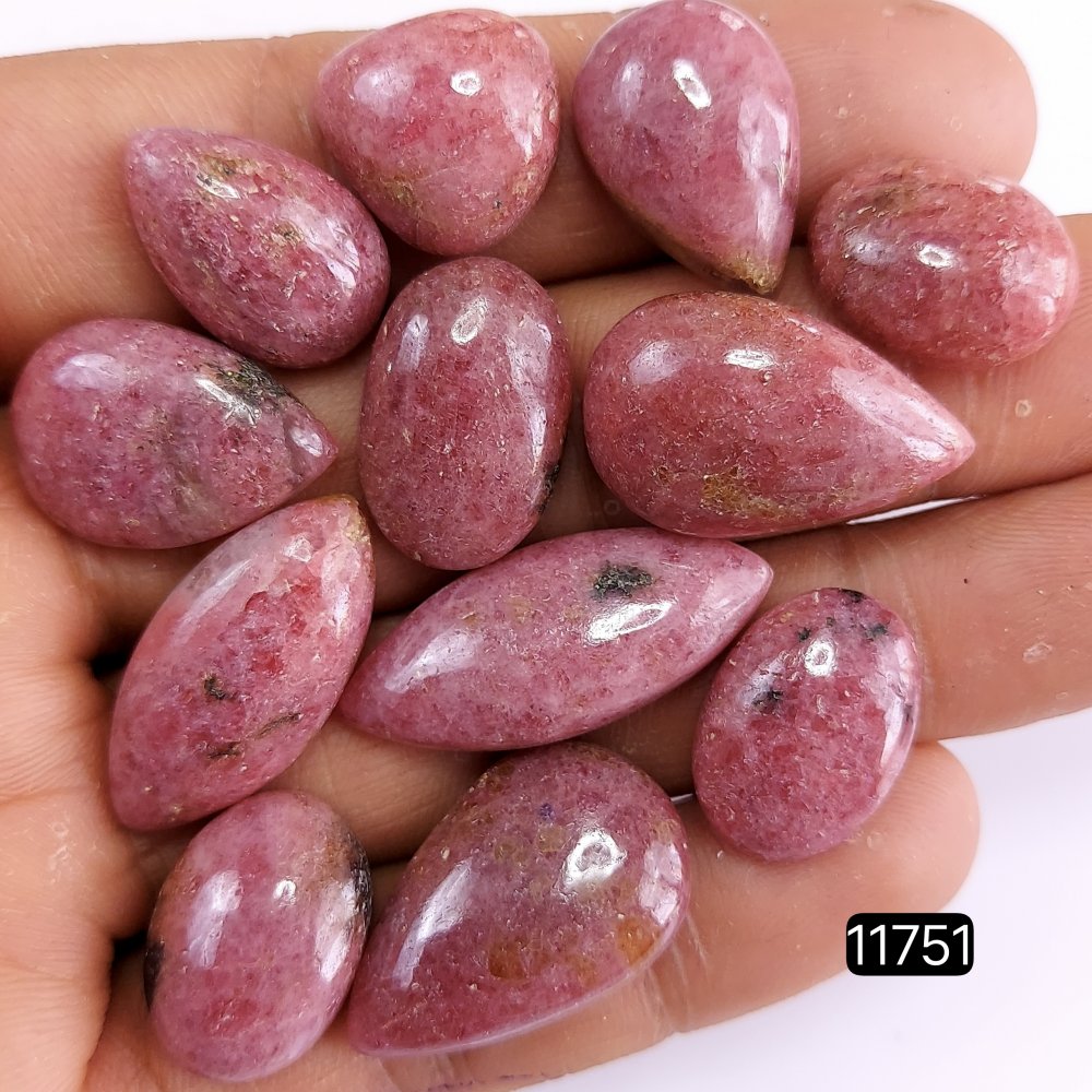 12Pcs 215Cts Natural Rhodonite Cabochon Lot Semi-Precious Loose Gemstone Healing Stone Crystal Wire Wrap Jewelry 29x12-15x15mm#R-11751