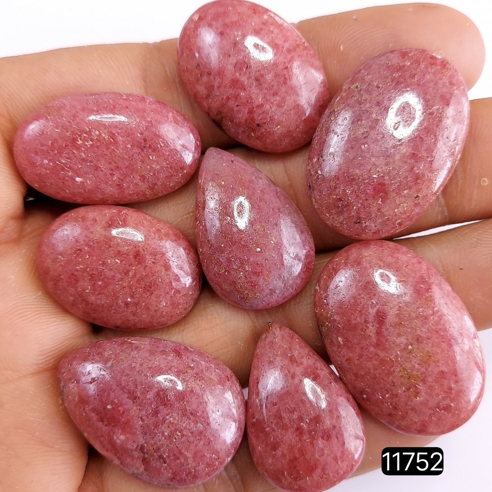 8Pcs 248Cts Natural Rhodonite Cabochon Lot Semi-Precious Loose Gemstone Healing Stone Crystal Wire Wrap Jewelry 28x18-24x16mm#R-11752