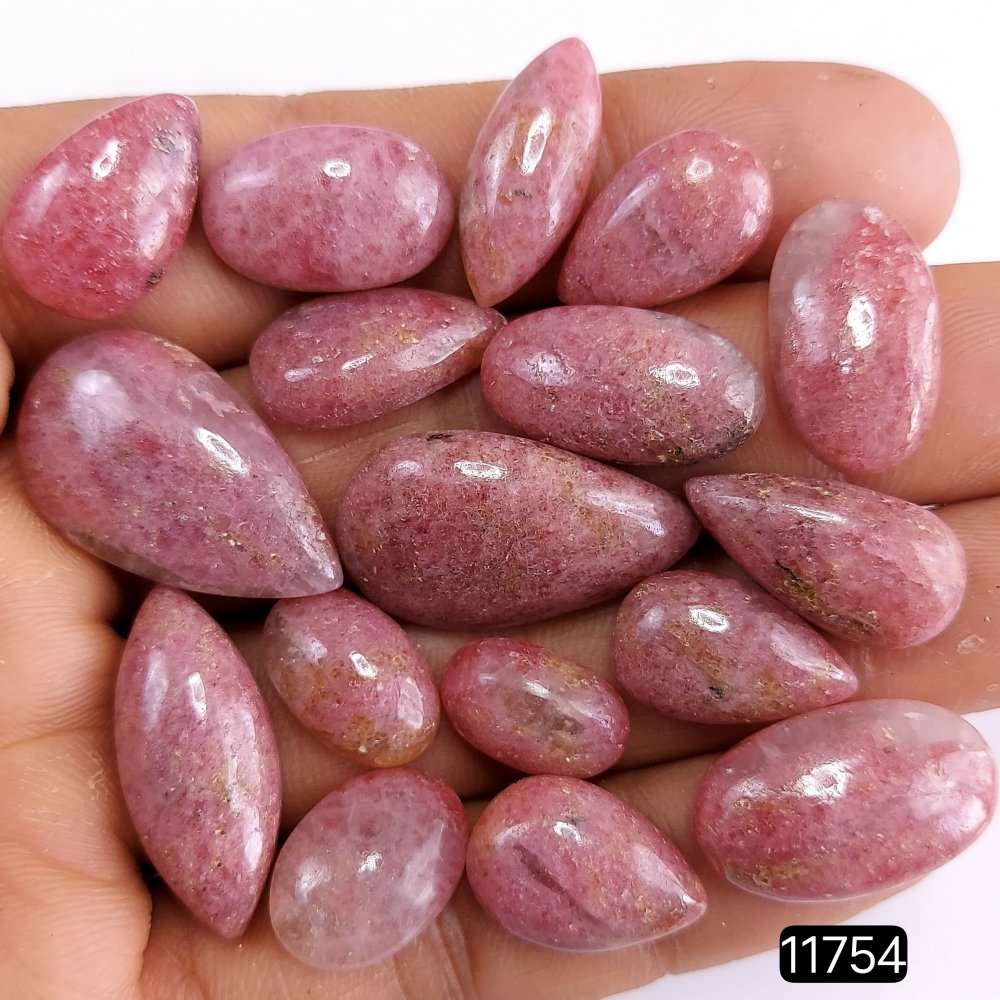 17Pcs 217Cts Natural Rhodonite Cabochon Lot Semi-Precious Loose Gemstone Healing Stone Crystal Wire Wrap Jewelry 26x15-14x9mm#R-11754