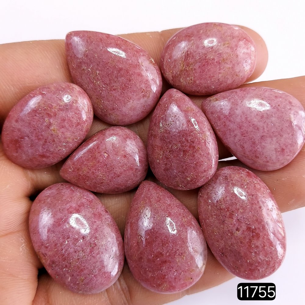 9Pcs 280Cts Natural Rhodonite Cabochon Lot Semi-Precious Loose Gemstone Healing Stone Crystal Wire Wrap Jewelry 28x20-22x16mm#R-11755