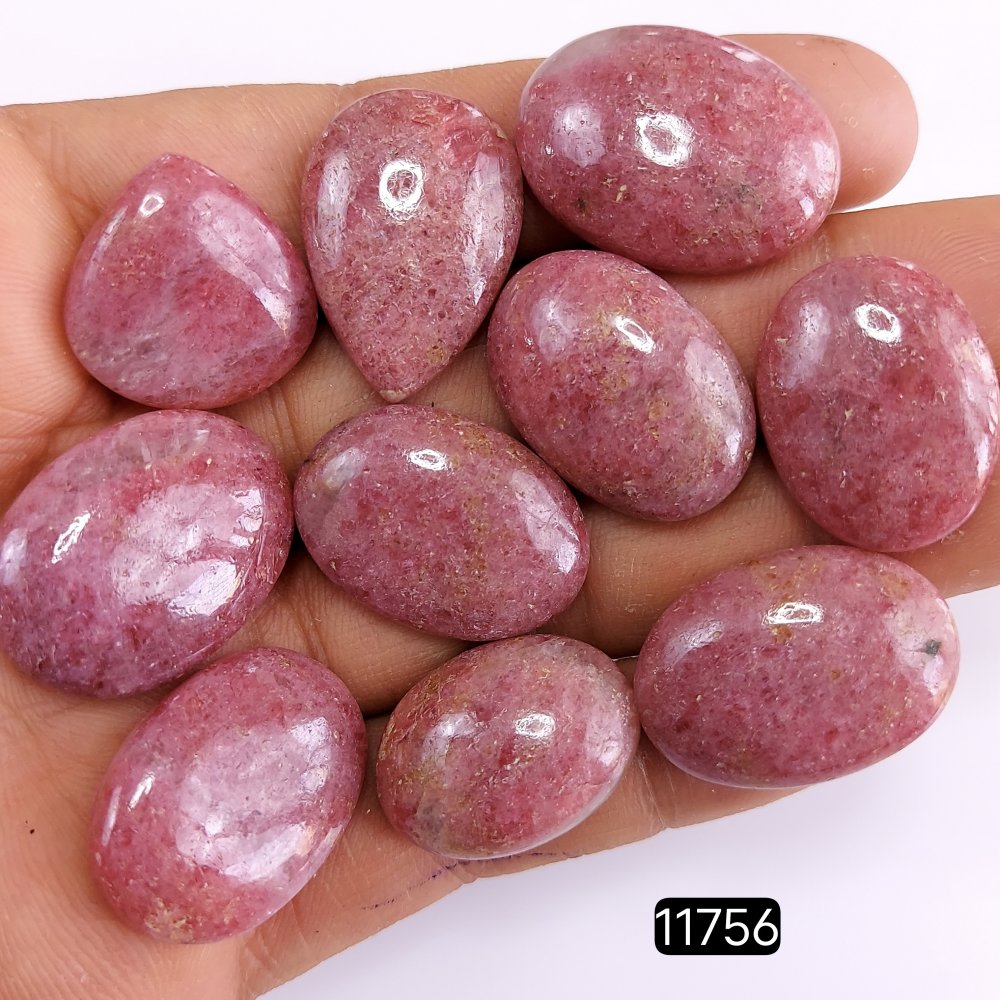 10Pcs 294Cts Natural Rhodonite Cabochon Lot Semi-Precious Loose Gemstone Healing Stone Crystal Wire Wrap Jewelry 27x20-20x20mm#R-11756