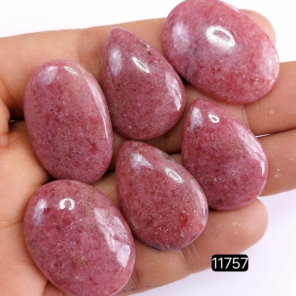 6Pcs 263Cts Natural Pink Rhodonite Gemstone Cabochon Lot Rhodonite Gemstone Necklace Handmade Jewelry Gift For Her 32x20-28x20mm#R-11757