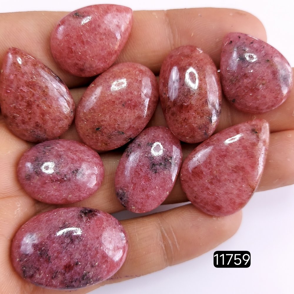 9Pcs 244Cts Natural Pink Rhodonite Gemstone Cabochon Lot Rhodonite Gemstone Necklace Handmade Jewelry Gift For Her 28x20-23x17mm#R-11759