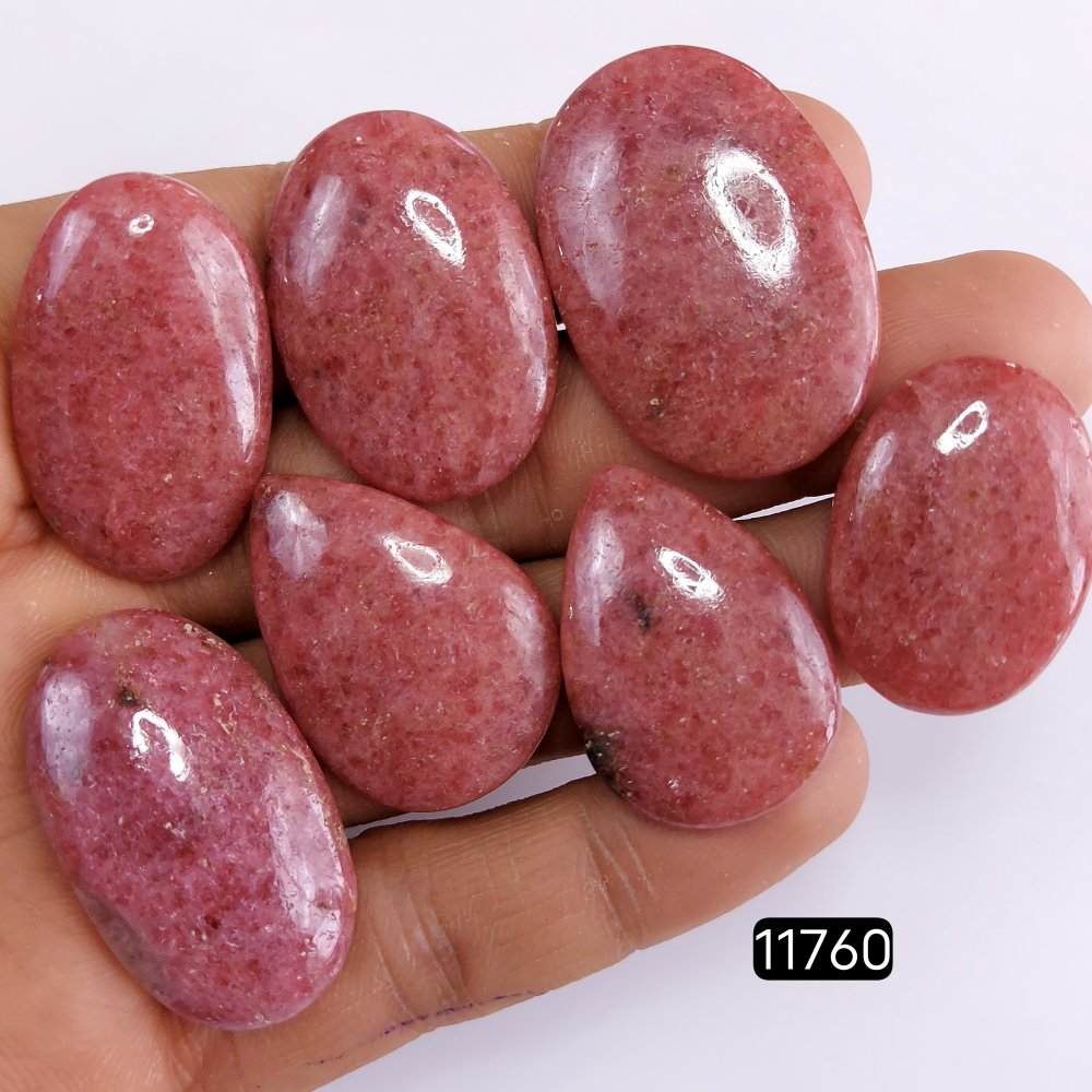 7Pcs 313Cts Natural Pink Rhodonite Gemstone Cabochon Lot Rhodonite Gemstone Necklace Handmade Jewelry Gift For Her 36x25-28x20mm#R-11760