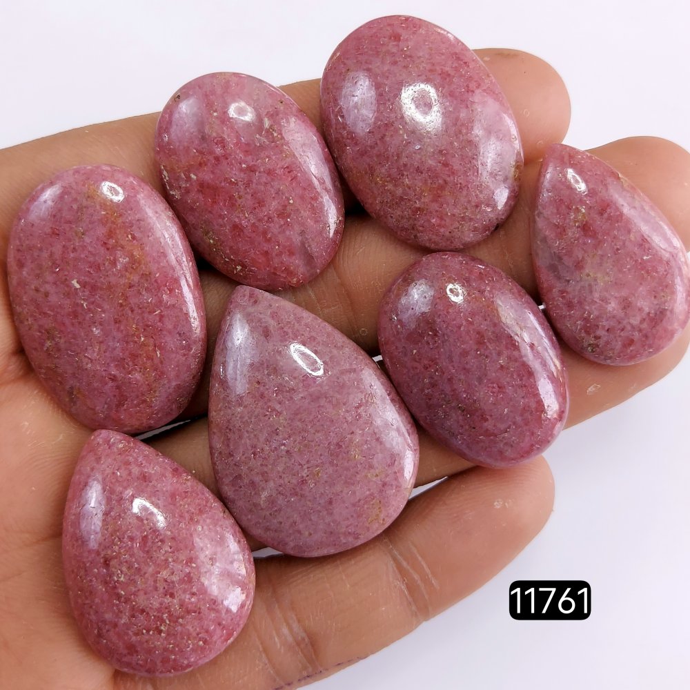 7Pcs 303Cts Natural Pink Rhodonite Gemstone Cabochon Lot Rhodonite Gemstone Necklace Handmade Jewelry Gift For Her 34x22-28x20mm#R-11761