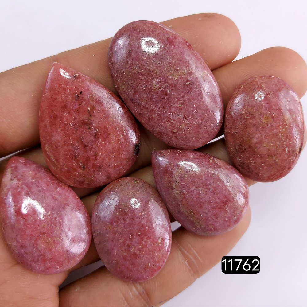 6Pcs 260Cts Natural Pink Rhodonite Gemstone Cabochon Lot Rhodonite Gemstone Necklace Wire Wrapped Crystal Jewelry Gift 36x22-26x20mm#R-11762