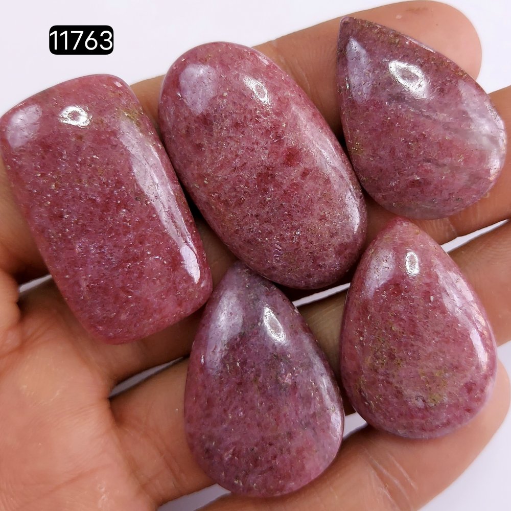 5Pcs 249Cts Natural Pink Rhodonite Gemstone Cabochon Lot Rhodonite Gemstone Necklace Wire Wrapped Crystal Jewelry Gift 35x20-30x20mm#R-11763