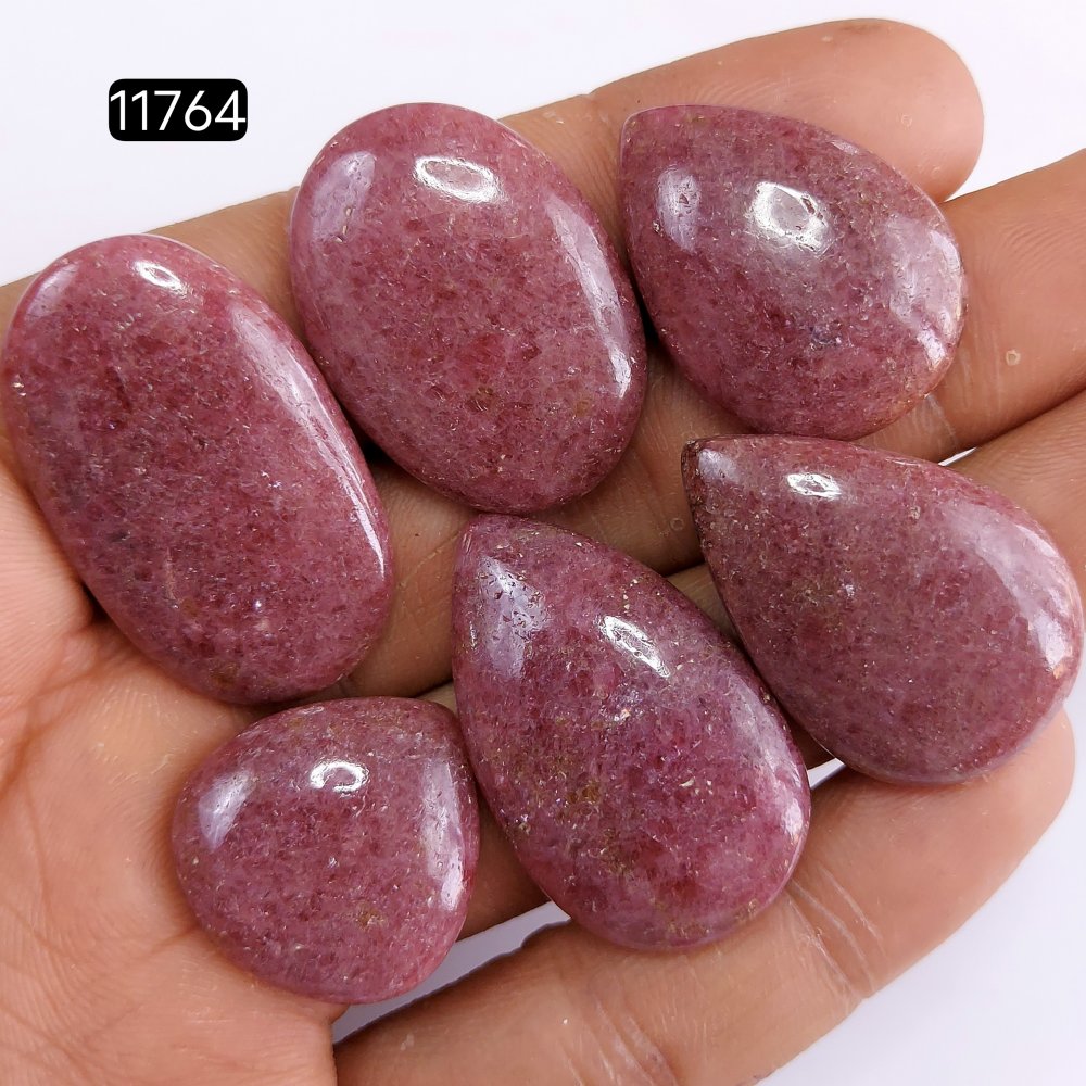 6Pcs 249Cts Natural Pink Rhodonite Gemstone Cabochon Lot Rhodonite Gemstone Necklace Wire Wrapped Crystal Jewelry Gift 35x20-22x22mm#R-11764