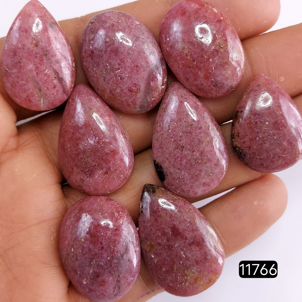 8Pcs 249Cts Natural Pink Rhodonite Gemstone Cabochon Lot Rhodonite Gemstone Necklace Wire Wrapped Crystal Jewelry Gift 30x20-24x17mm#R-11766