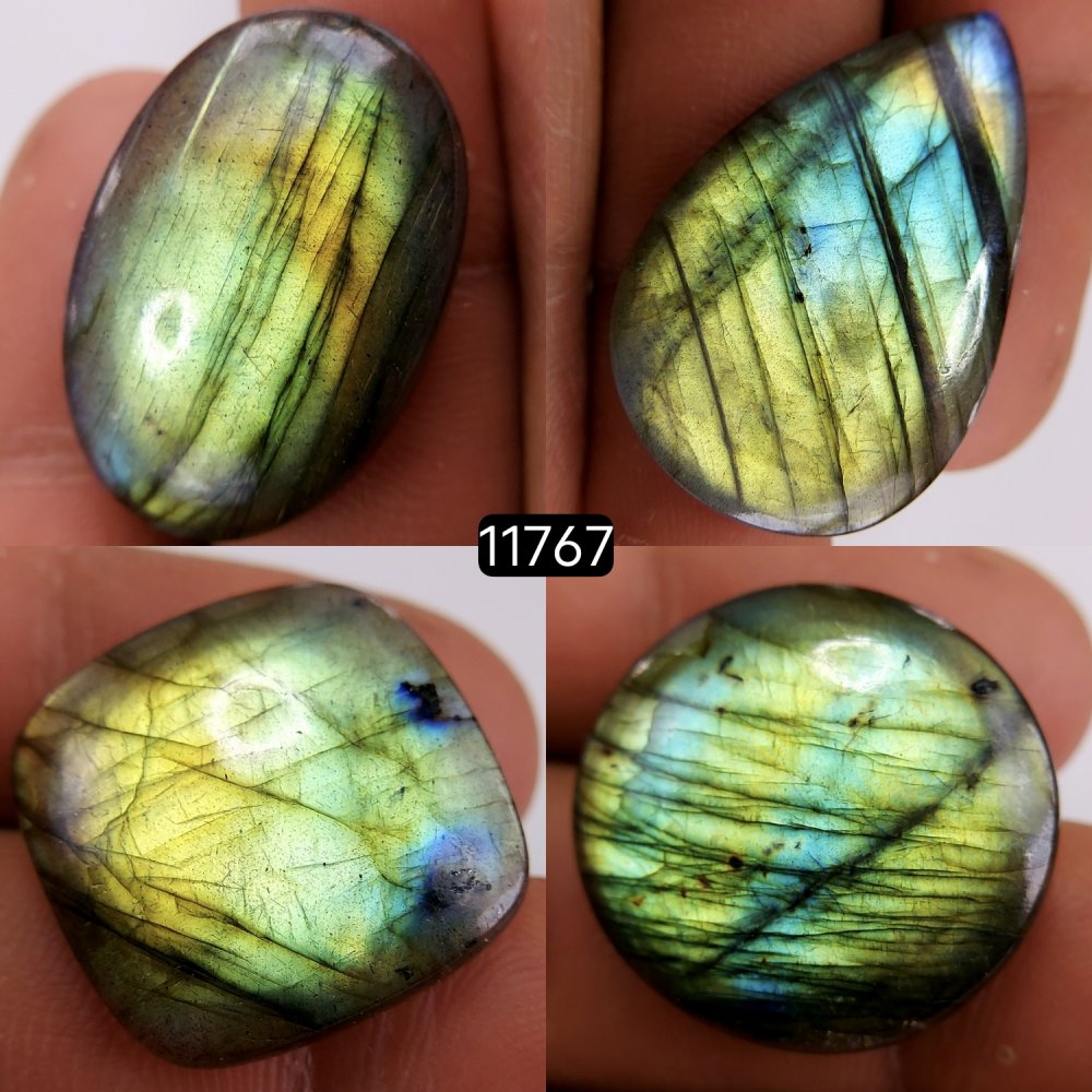 4 Pcs 120 Cts Natural Labradorite Cabochon Loose Gemstone Jewelry Wire Wrapped Pendant Semi-Precious Healing Crystal Lots 35X22-21X21mm #11767