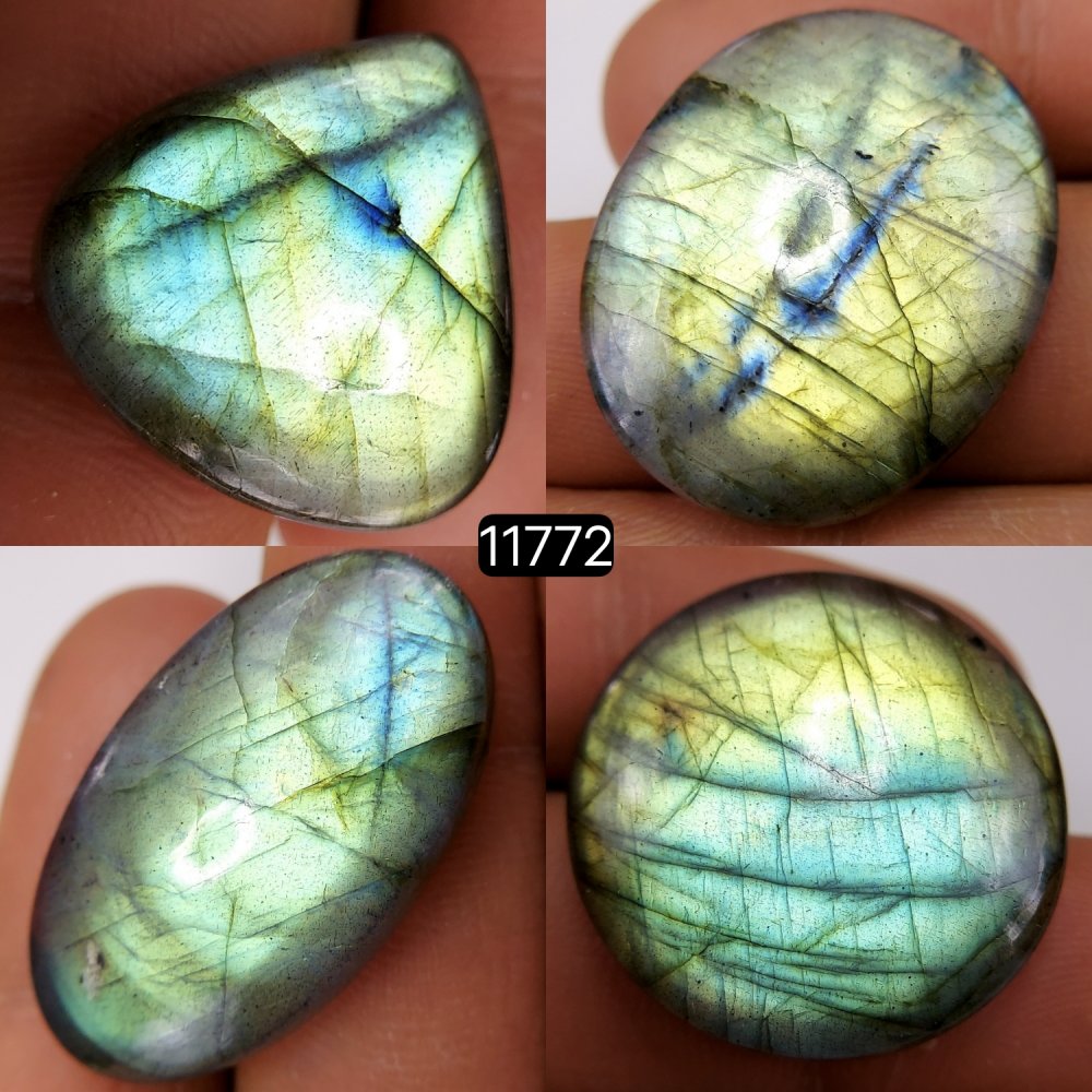 4 Pcs 128 Cts Natural Labradorite Cabochon Loose Gemstone Jewelry Wire Wrapped Pendant Semi-Precious Healing Crystal Lots 32X18-21X21mm #11772