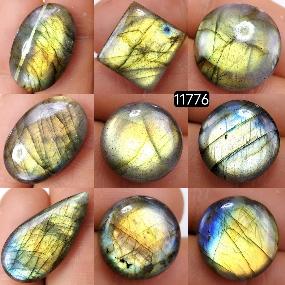 9 Pcs 121 Cts Natural Labradorite Cabochon Loose Gemstone Jewelry Wire Wrapped Pendant Semi-Precious Healing Crystal Lots 28X13-14X14mm #11776