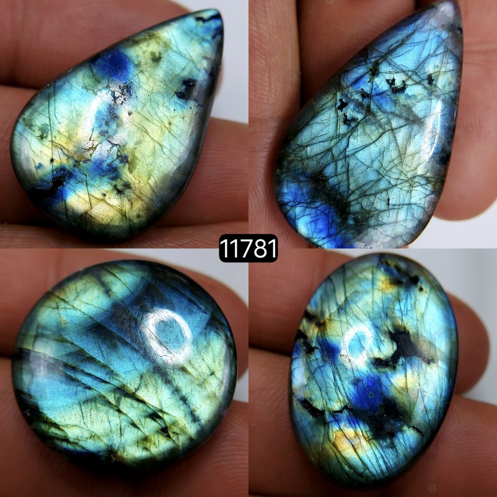 4 Pcs 138 Cts Natural Labradorite Cabochon Loose Gemstone Jewelry Wire Wrapped Pendant Semi-Precious Healing Crystal Lots 38X22-29X19mm #11781