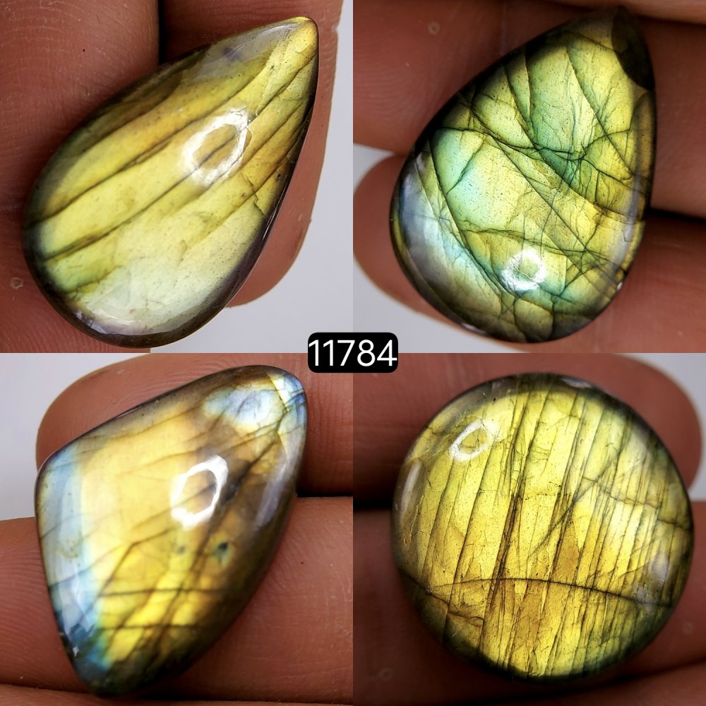 4 Pcs 122 Cts Natural Labradorite Cabochon Loose Gemstone Jewelry Wire Wrapped Pendant Semi-Precious Healing Crystal Lots 31X21-25X25mm #11784