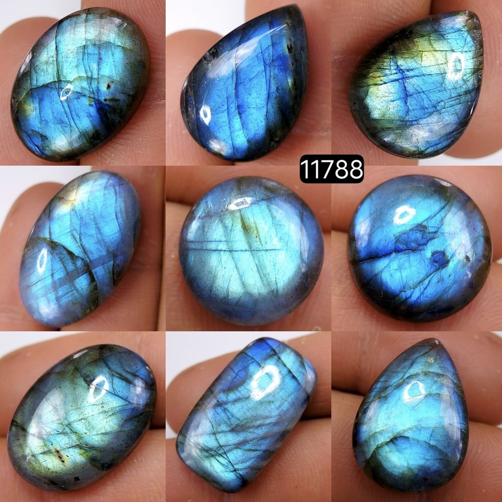 9 Pcs 157 Cts Natural Labradorite Cabochon Loose Gemstone Jewelry Wire Wrapped Pendant Semi-Precious Healing Crystal Lots 28X17-14X14mm #11788