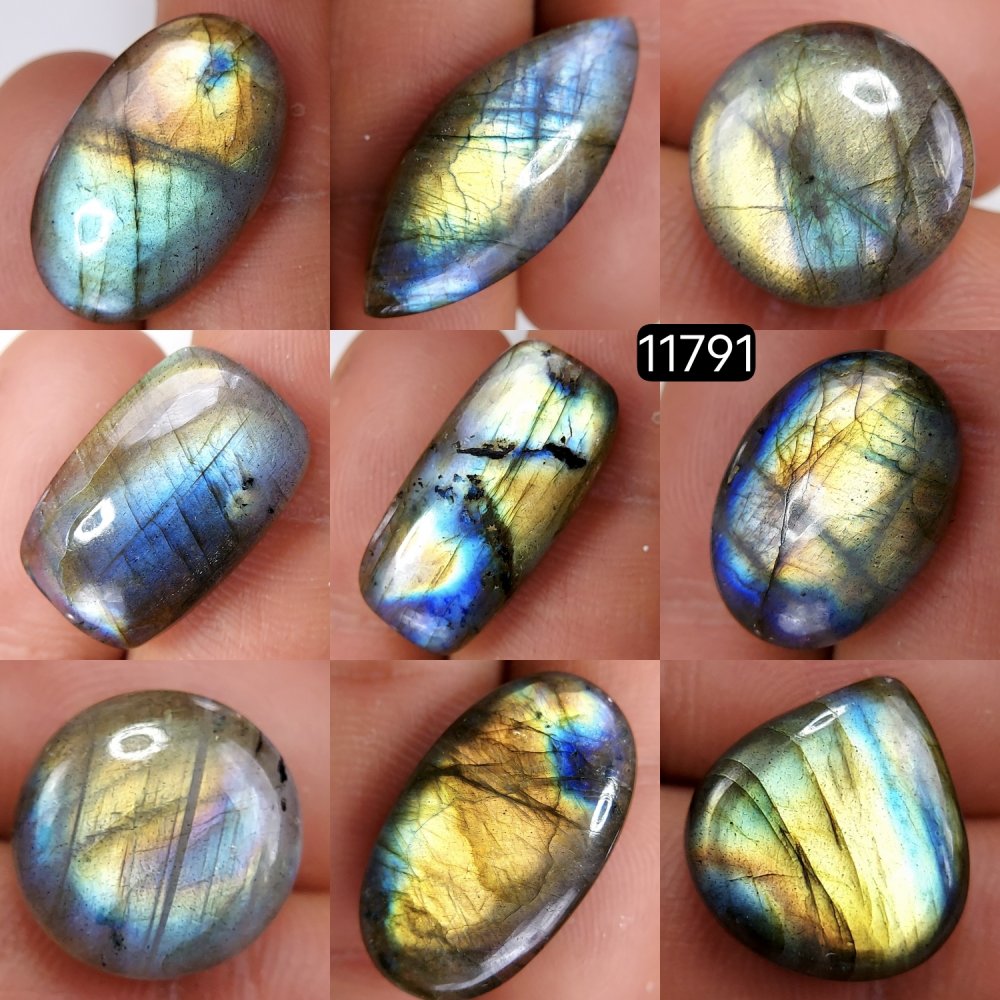 9 Pcs 125 Cts Natural Labradorite Cabochon Loose Gemstone Jewelry Wire Wrapped Pendant Semi-Precious Healing Crystal Lots 29X12-17X16mm #11791