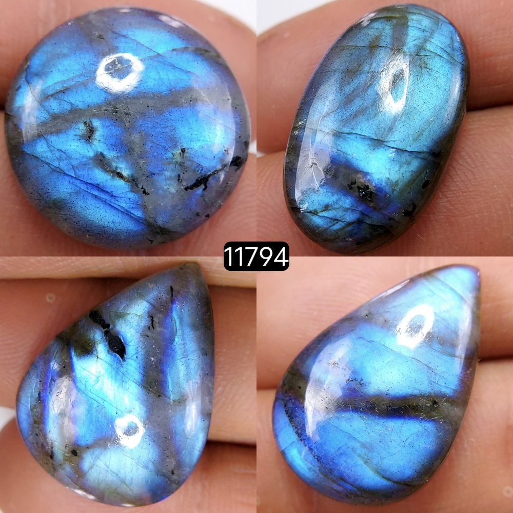 4 Pcs 102 Cts Natural Labradorite Cabochon Loose Gemstone Jewelry Wire Wrapped Pendant Semi-Precious Healing Crystal Lots 26X16-26X19mm #11794