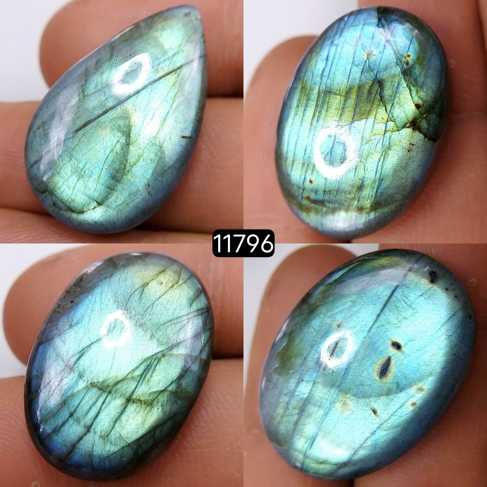 4 Pcs 131 Cts Natural Labradorite Cabochon Loose Gemstone Jewelry Wire Wrapped Pendant Semi-Precious Healing Crystal Lots 31X22-26X18mm #11796