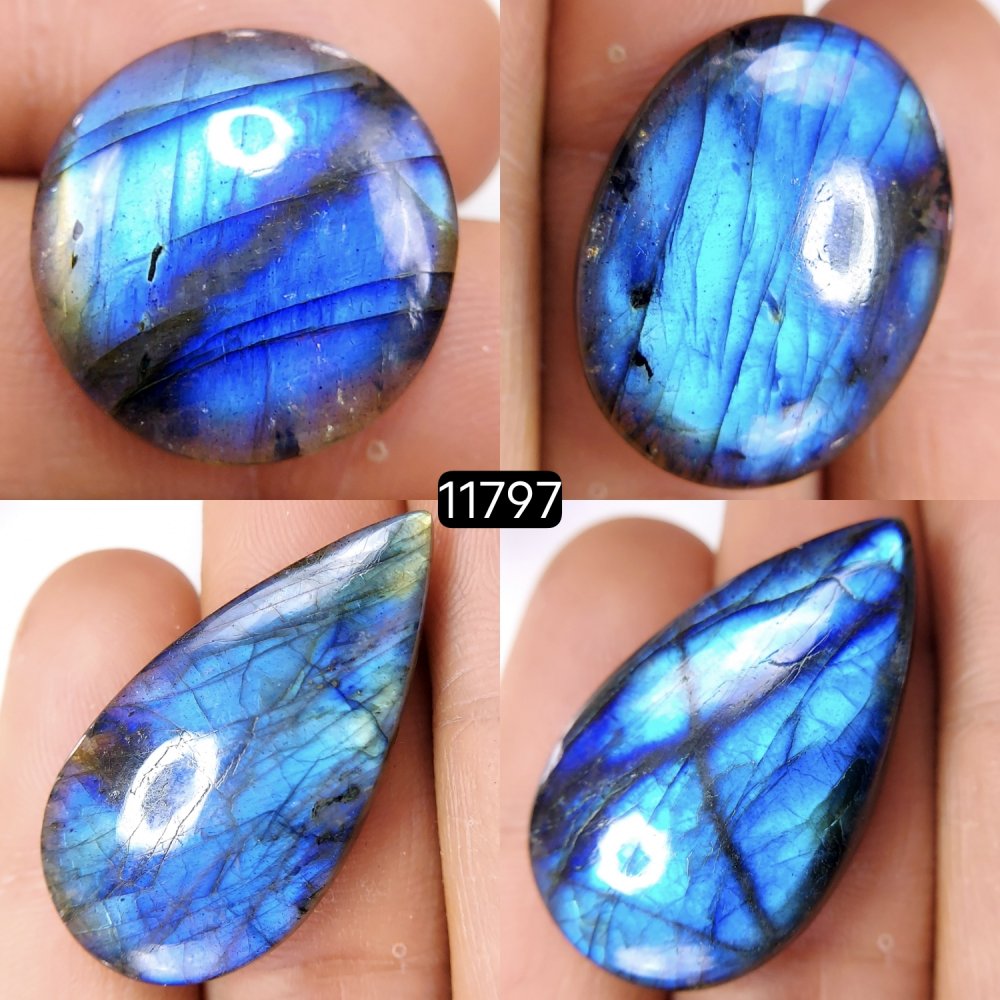 4 Pcs 122 Cts Natural Labradorite Cabochon Loose Gemstone Jewelry Wire Wrapped Pendant Semi-Precious Healing Crystal Lots 37X20-20X20mm #11797