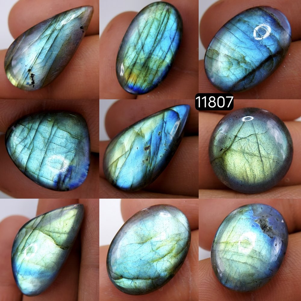 9 Pcs 140 Cts Natural Labradorite Cabochon Loose Gemstone Jewelry Wire Wrapped Pendant Semi-Precious Healing Crystal Lots 30X15-16X16mm #11807