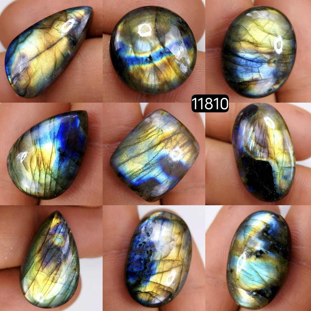 9 Pcs 162 Cts Natural Labradorite Cabochon Loose Gemstone Jewelry Wire Wrapped Pendant Semi-Precious Healing Crystal Lots 26X16-17X17mm #11810