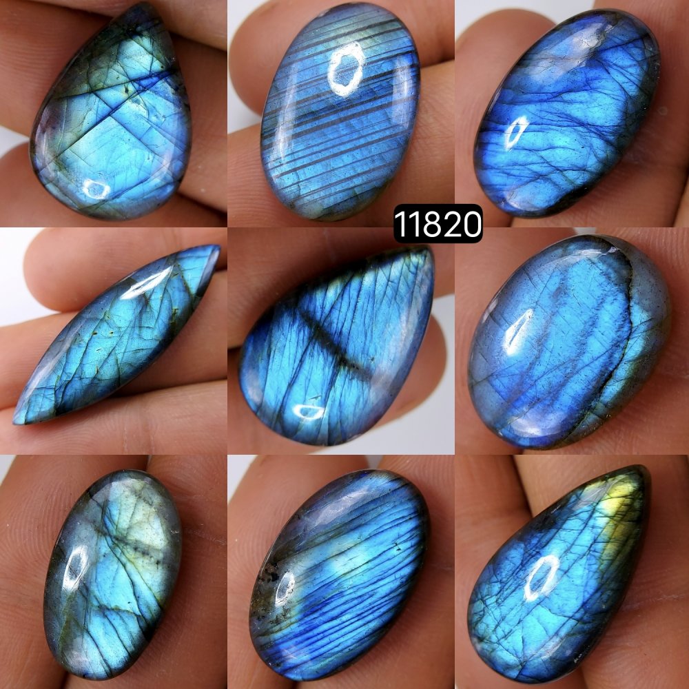 9 Pcs 182 Cts Natural Labradorite Cabochon Loose Gemstone Jewelry Wire Wrapped Pendant Semi-Precious Healing Crystal Lots 40X13-19X14mm #11820